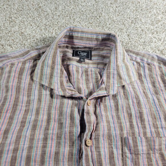 Cigar Couture Shirt Mens XL Linen Striped Long Sleeve Colorful Button Up Beachy - Picture 3 of 9